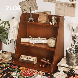 Wooden Multi-Layer Storage Box, Beveled Desktop Storage Cabinet, Zakka Style Retro Two-Layer Three-Layer Ornament Storage Rack