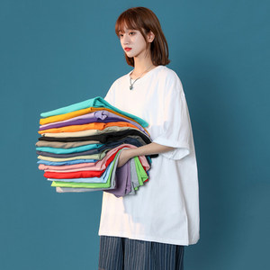 
Pure cotton short-sleeved T-shirt for women in summer loose fat MM large size 200*0.5kg top bf solid color student base shirt half sleeve