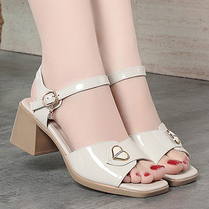 
High heel sandals for women in summer new genuine leather mid-heeled skirt thick heel women's fashion middle-aged mother women's shoes