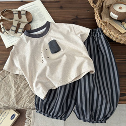 Boys' Summer Outfit 2026 New Korean Style Fashionable Short-Sleeved Baby Thin T-Shirt and Anti-Mosquito Pants Two-Piece Set