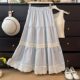 Fat mm Extra Large Size 300 Jin [Jin equals 0.5 kg] Sweet lace spliced ​​contrasting skirt for women loose high waist mid-length cake skirt 2