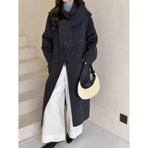 
Korean double-sided cashmere coat for women mid-length 2025 autumn and winter new loose slim scarf neck wool jacket