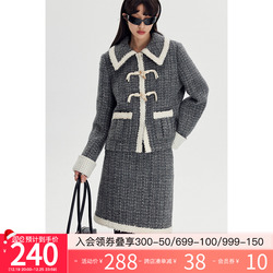 Diddi Original Design College Style Horn Button Small Fragrant Jacket Exquisite High Waist Skirt Autumn And Winter Suit