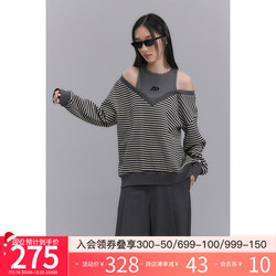 Diddi Original Design American College Style Contrast Striped Black Sweatshirt For Women With Shoulder Straps And Large V-neck Top For Spring And Autumn