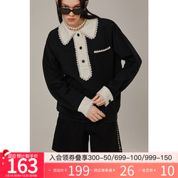 Diddi Retro Symbol-retro Black And White Contrast Sweatshirt Long Sleeve Doll Collar