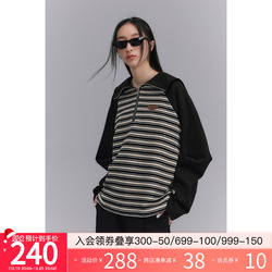 Diddi Original Design Striped Lapel Black Sweatshirt Women's Polo Collar Half-zip Loose Top Spring And Summer