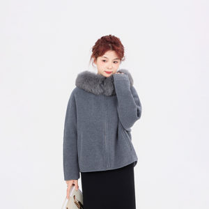 REST HEART 2025 winter new product double-sided wool hooded short fox fur collar coat