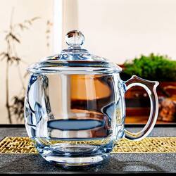 Heat-Resistant Glass Cup with Lid, Crystal Glass, Thickened, Heat-Resistant, Easy to Wash, Transparent Tea Cup with Handle, Lead-Free, High-Temperature Resistant Cup