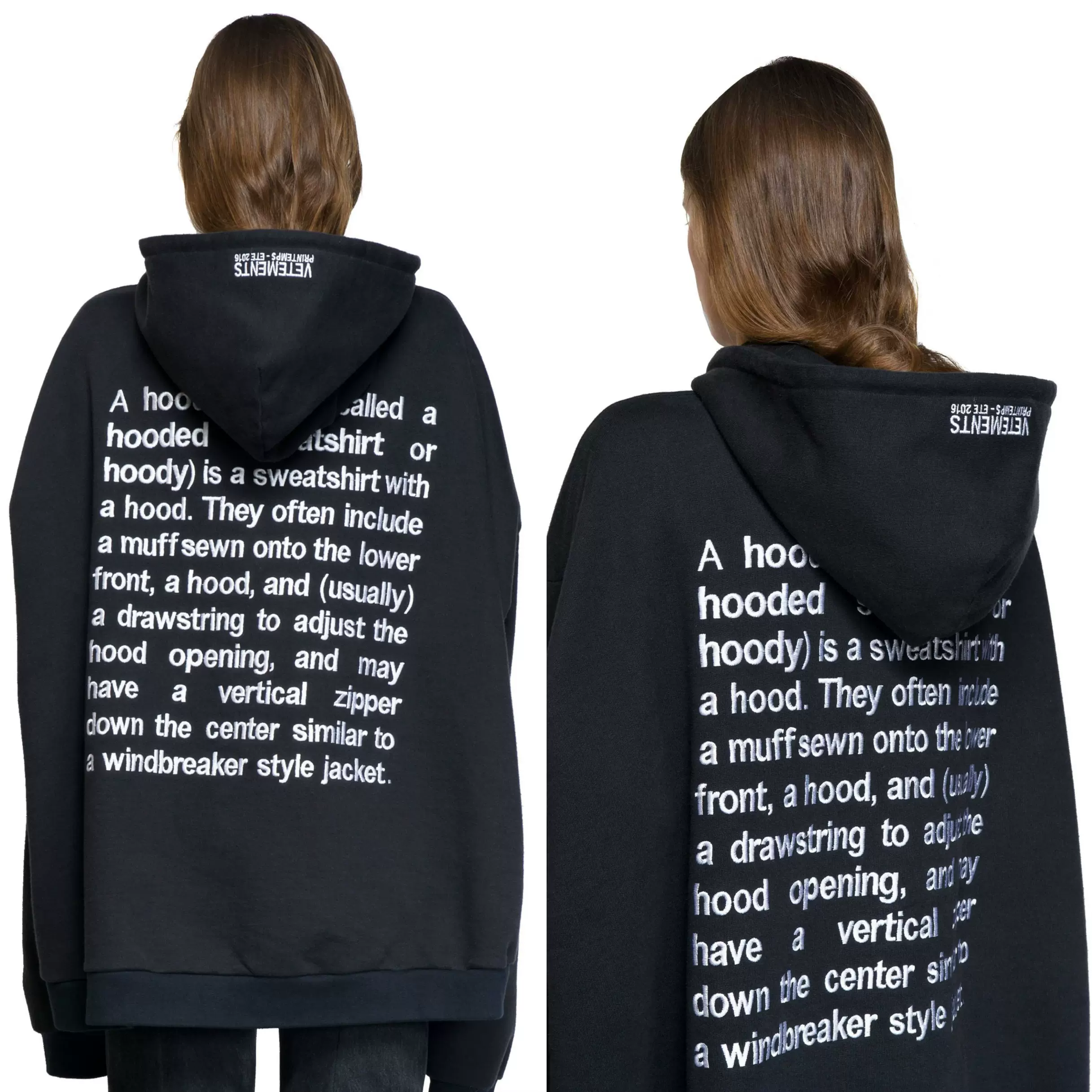 现货VTM SS16 OG embroidered definition hoodie黑色连帽卫衣