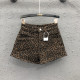 Hot girl leopard print high waist plus velvet thickened denim shorts women's 25 spring new casual and versatile base wide-leg pants