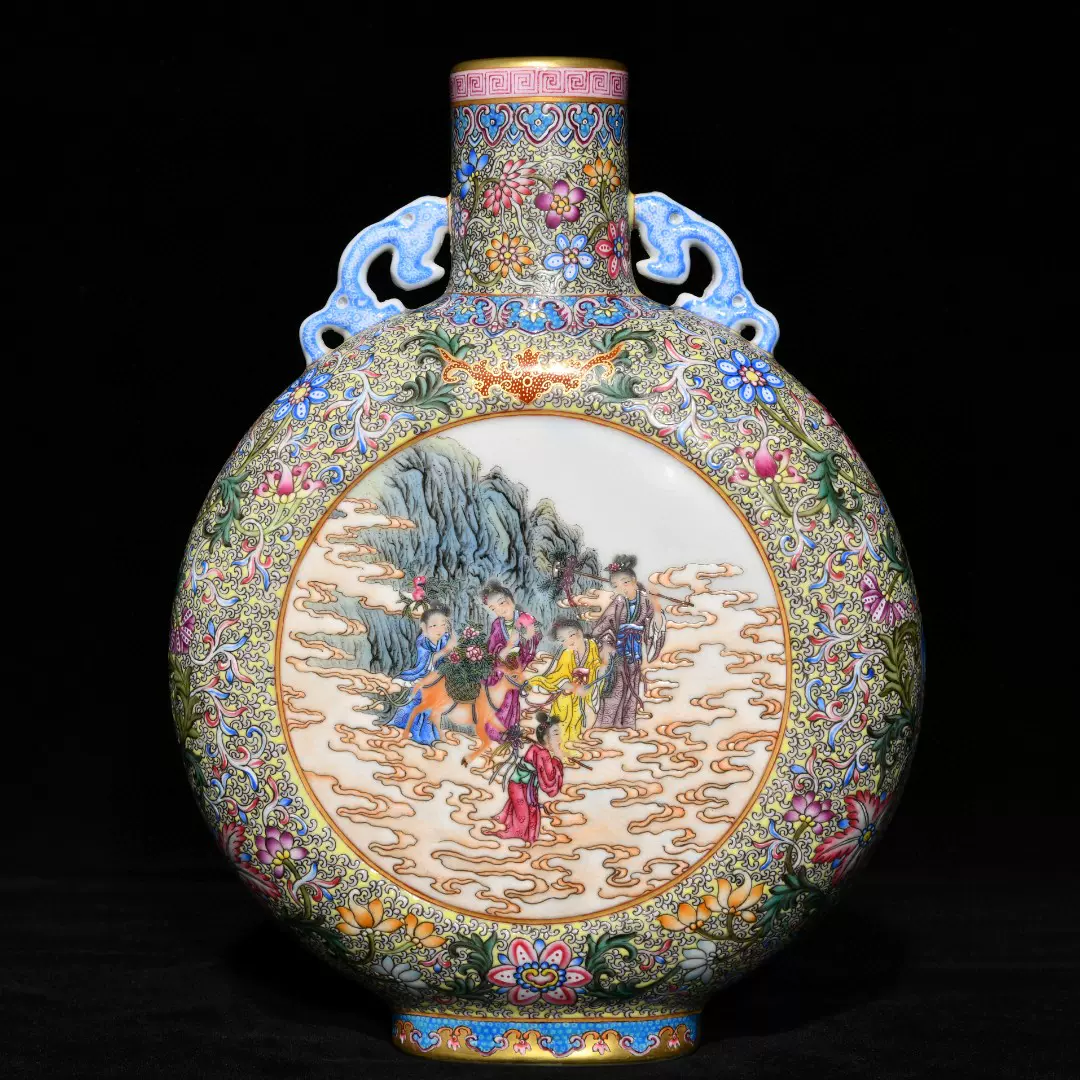 清乾隆粉彩百鸟朝凤花鸟纹双耳瓶古玩古董精品瓷器老货旧货收藏