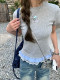 CCKOK simple small logo skirt plaid lace front shoulder T-shirt 2025 summer new slim short-sleeved women
