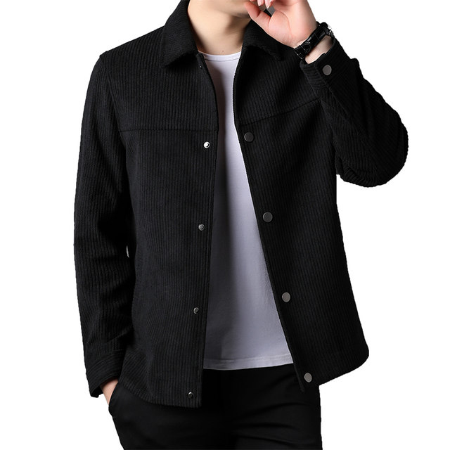 Spring and autumn corduroy jacket men's snap-button lapel corduroy ...