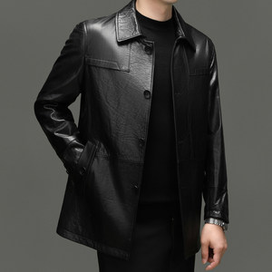 
Genuine leather jacket for men in spring and autumn new style lapel single-breasted jacket middle-aged business casual first layer cowhide