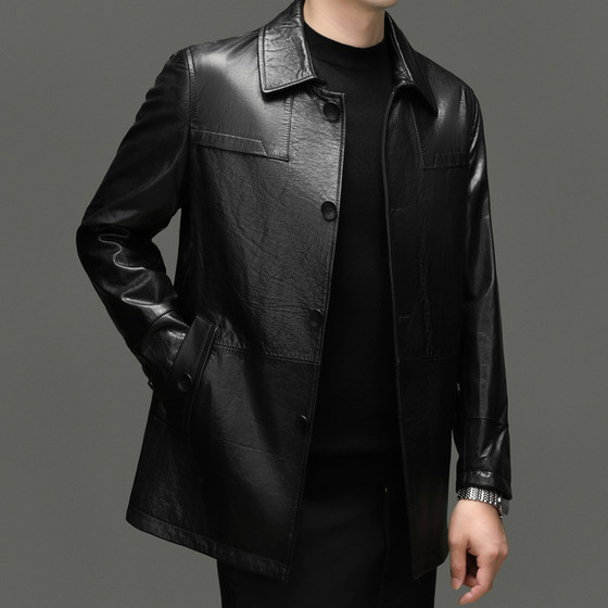
Genuine leather jacket for men in spring and autumn new style lapel single-breasted jacket middle-aged business casual first layer cowhide