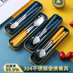 Chopsticks and Spoon Set, Student Stainless Steel Portable Tableware Three-Piece Set, Children's Fork, Single-Person Office Worker Storage Box
