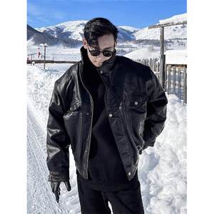 High -end leather coat men's spring and autumn thin Korean INS trendy handsome lapel loose locomotive clothes leather jacket jacket
