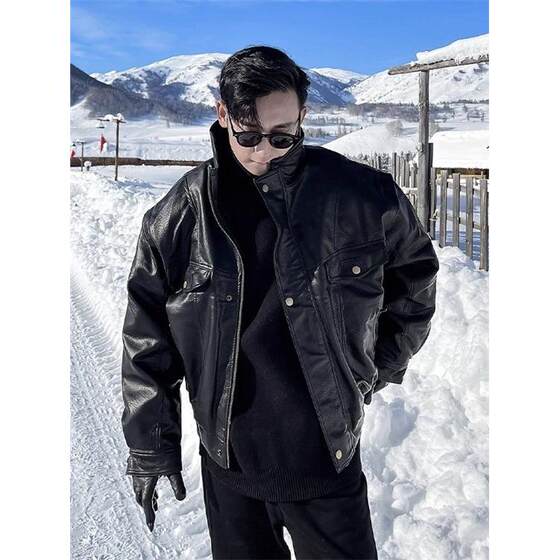 High -end leather coat men's spring and autumn thin Korean INS trendy handsome lapel loose locomotive clothes leather jacket jacket
