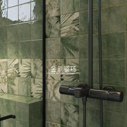 Retro Green Glossy Plant-Patterned Tiles, Medieval Bathroom Small Square Tiles, Kitchen Restaurant Coffee Shop Bar Tiles