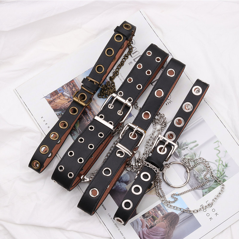 Amazon Eyelet Leather Belt Hip Hop Chain Belt For Women Punk Style