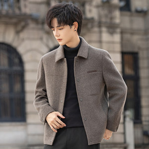 
High-end double-sided fleece jacket for men, 100% pure wool woolen coat, short lapel down jacket, thickened winter