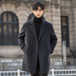 
High-end woolen woolen coat, men's cashmere coat, mid-length autumn and winter velvet thickened double-sided windbreaker
