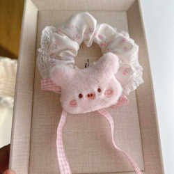 Plush Cartoon Bear, Bunny, Pig, Large Intestine Hair Tie, Cute Autumn and Winter Sweet Girl Student Plush Hair Accessory