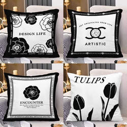 Modern Light Luxury Black and White Simple Velvet Throw Pillow Sofa Living Room Guesthouse Lumbar Pillow Cover Cushion