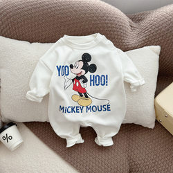 Pure Cotton Infant Boys' Super Cute, Stylish and Handsome One-Piece Romper for Going Out, Spring and Autumn Trendy Long-Sleeve Crawling Clothes