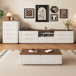 Pure Solid Wood, Mid-Century Cream Style, Tall Floor-Standing Tv Cabinet, Living Room, Small Apartment, Integrated Storage Cabinet