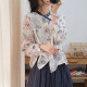 Ancient and colored retro stand collar loose large size cardigan shirt single-breasted long sleeve floral linen shirt women's spring