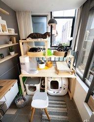 Solid Wood Cat Litter Box Shelf Multi-Layer Cat Climbing Frame Pet Supplies Storage Balcony Cat Ladder Cat Bed Rack Flower Stand