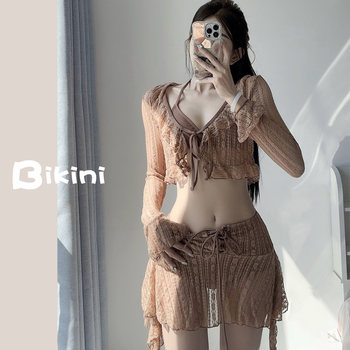 Miss Shark skirt-style split swimsuit with breast pads four-piece women's lace sexy conservative body-covering sunscreen bikini