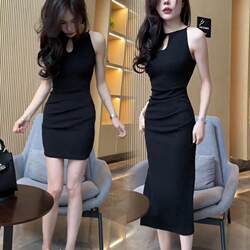 Halter Neck Slit Sexy Dress for Women 2026 Summer Pure and Sexy Unique Temperament Slim Fit Bodycon Long Dress