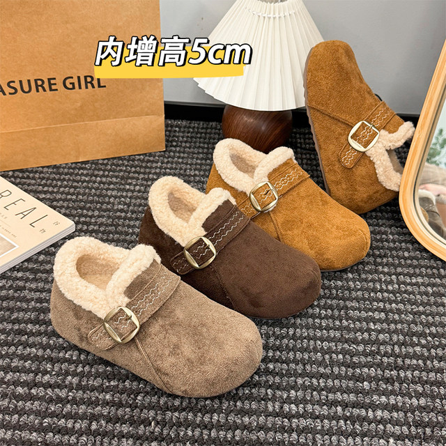 Little people's inner heightening thick-soled plus velvet Birkenstock shoes women's 2025 autumn and winter new warm snow boots cotton shoes