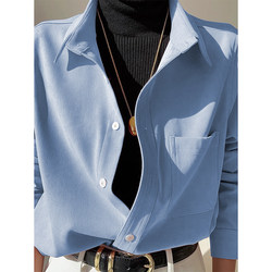 Light Blue Brushed Shirt for Women, Spring 2026 New Style, Layered Inner Wear, Light Luxury French Style Shirt Jacket Top
