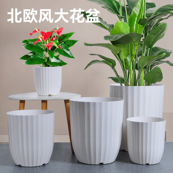Large -caliber flower pot light luxury high -level sensor pot household large indoor living room Simple plastic pot potting pots of paradise birds
