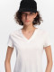SMIIILE summer thin breathable V-neck cotton linen white top basic versatile fit right shoulder short-sleeved T-shirt for women
