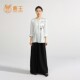 Deer King 25 spring and summer new women's round neck 100 mulberry silk top lace and quarter sleeve printed cardigan XS3068

