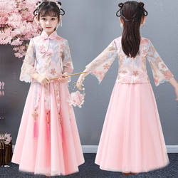 Girls' Hanfu Spring/Summer Ancient Style Princess Dress Short Sleeve Chinese Style Cheongsam Set Children's Performance Costume Skirt