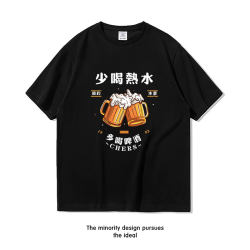Drink Less Hot Water and More Beer, Short-Sleeved T-Shirts for Men and Women, Summer Funny T-Shirts, Pure Cotton Loose Half-Sleeved Large Size Clothes