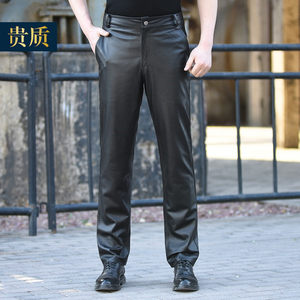 Termine leather pants header cowhide middle -aged men's winter slim straight windproof waterproof motorcycle leather pants
