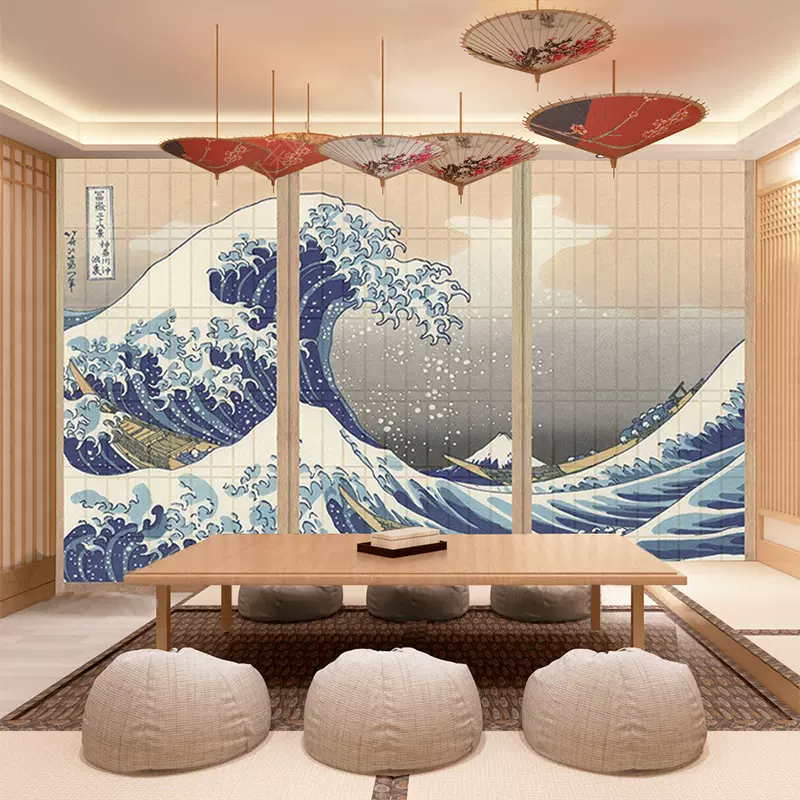 復古神奈川衝浪裏壁畫日式飯廳料理壽司店壁紙和風民宿劇本殺