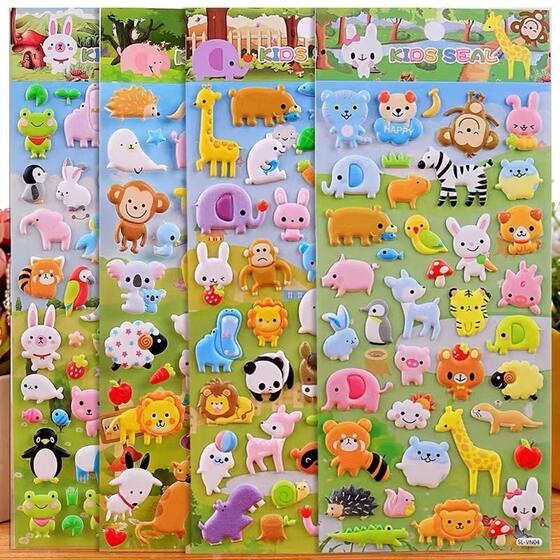 
Safe and non-toxic baby cartoon girl sticker 3d three-dimensional bubble sticker boy puzzle sticky dinosaur small animal sticker