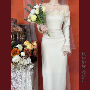 Lane French retro dress Qiu Yizhong splicing and thin temperament, engagement, register for small dress long skirt
