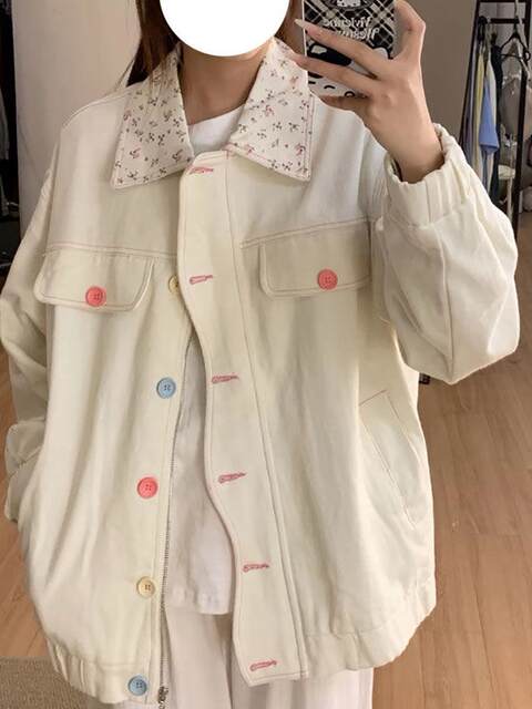 Dreaming Specialty Life Original American pink small floral denim jacket for women 2025 new autumn and winter loose design