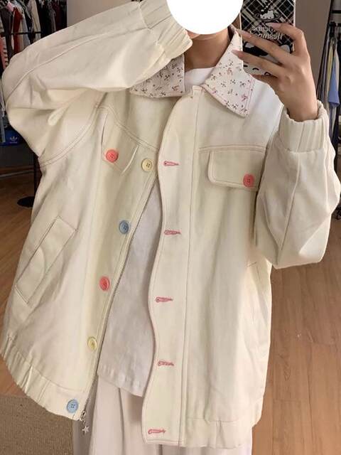 Dreaming Specialty Life Original American pink small floral denim jacket for women 2025 new autumn and winter loose design