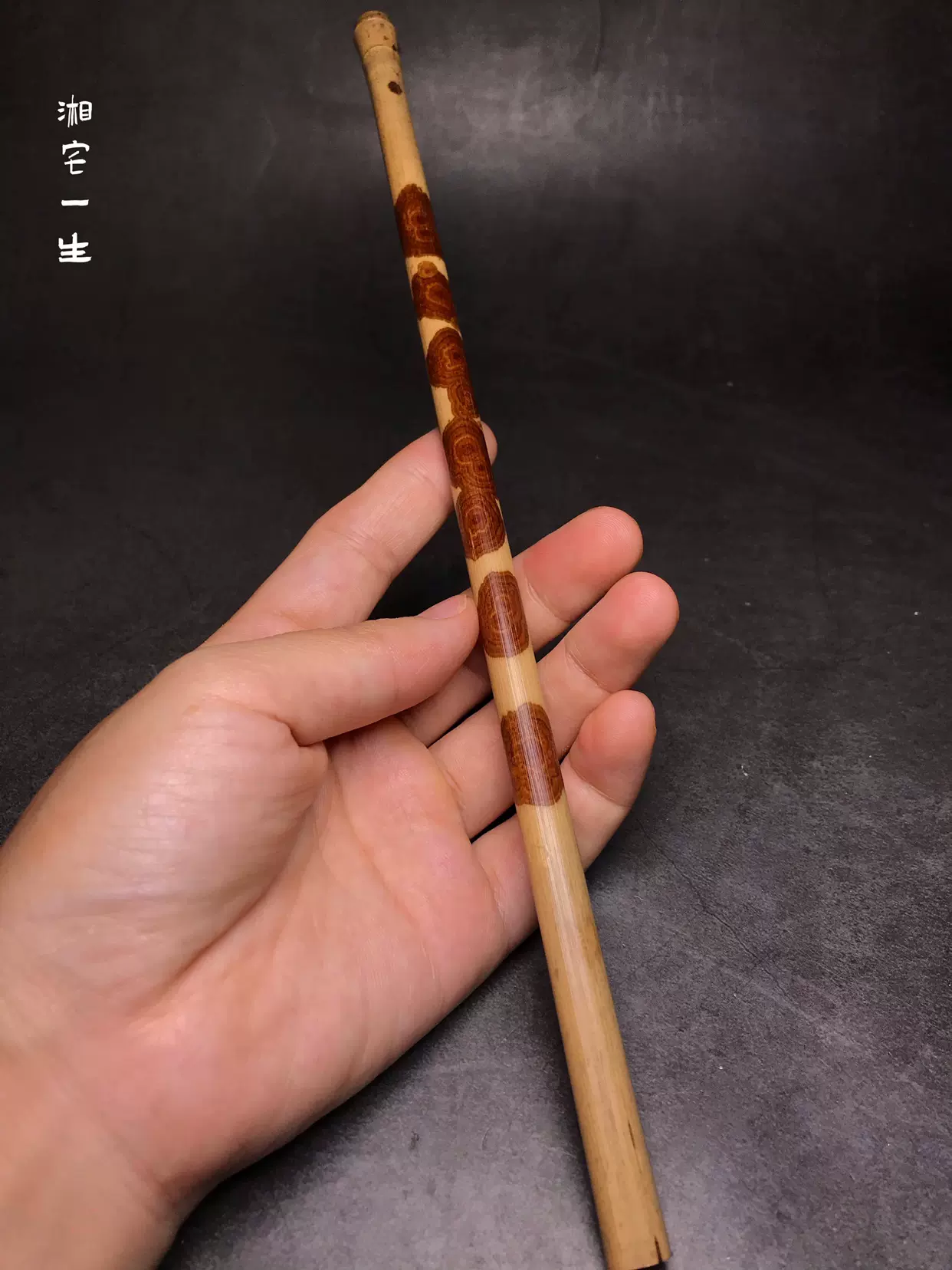 中国美術 時代 古竹 斑竹 湘妃竹 茶合 煎茶道具 時代 古斑竹茶合 湘妃竹 香妃竹 煎茶道具 13.3x4.3cm y853