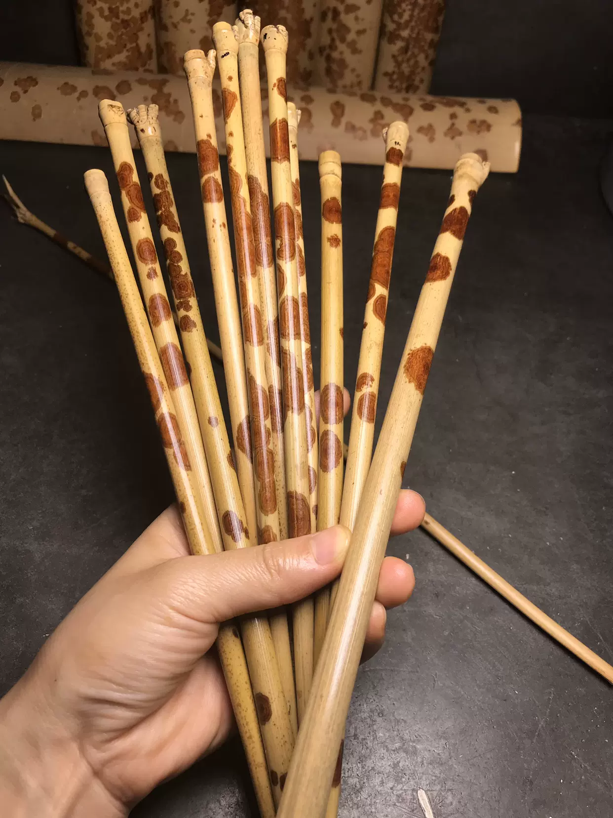 批發黑湘妃竹料竹段1.2-1.5 香妃竹香筒佛珠料竹工藝禮品擺飾斑竹