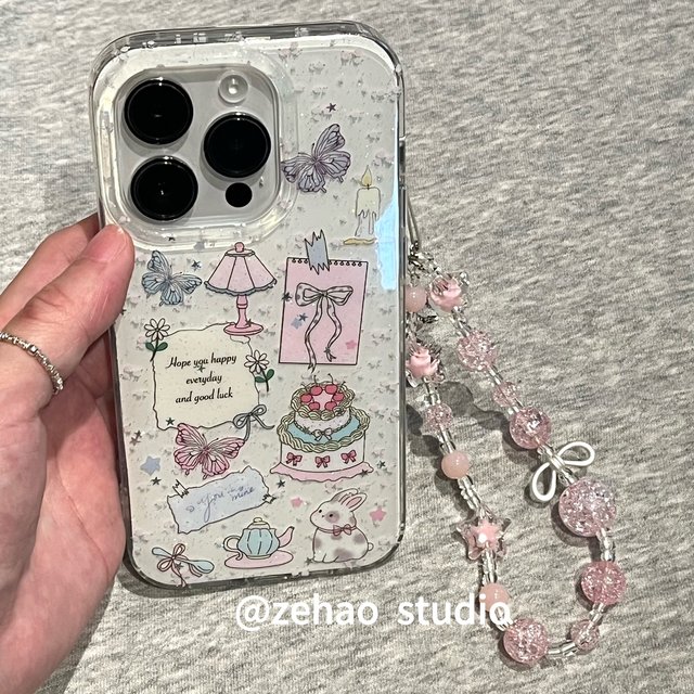 
ZEHAO*ins girly glitter table lamp cake double layer printing Korean style 14 suitable for iphone16promax apple 16pro mobile phone case apple 16/15 soft 17Promax protective cover 1 female